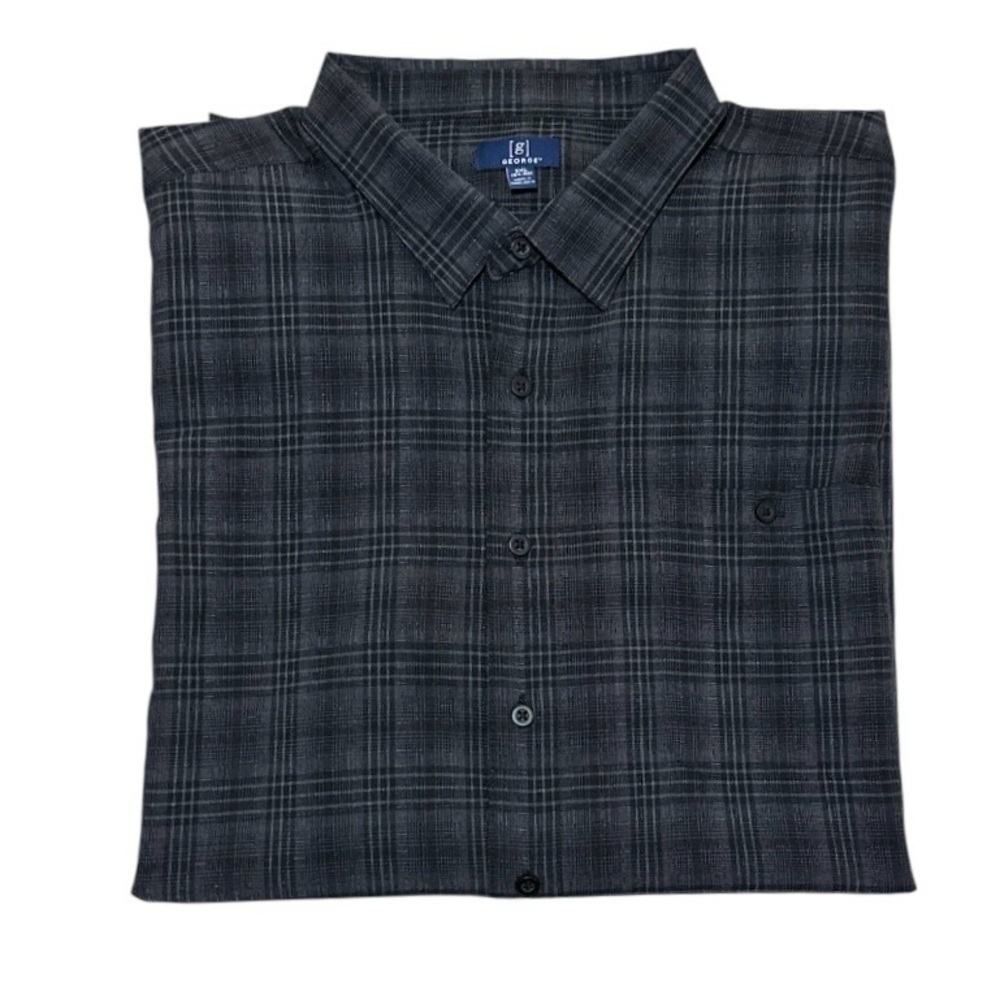 George Men's Microfiber Plaid Short Sleeve Button Up Shirt Size 3XL NWT